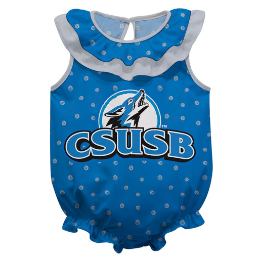 Cal State San Bernardino Coyotes CSUSB Swirls Blue Sleeveless Ruffle Onesie Logo Bodysuit