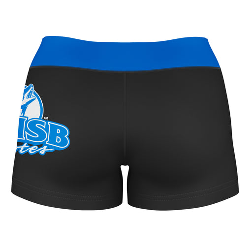 Cal State San Bernardino Coyotes CSUSB Logo on Thigh & Waistband Black Blue Women Yoga Booty Workout Shorts 3.75 Inseam - Vive La Fête - Online Apparel Store