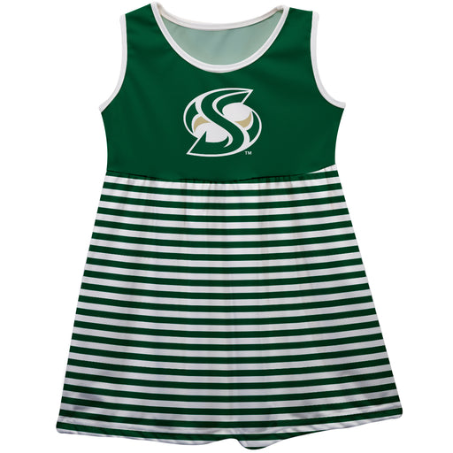 Sacramento State Hornets Vive La Fete Girls Game Day Sleeveless Tank Dress Solid Green Logo Stripes on Skirt - Vive La Fête - Online Apparel Store