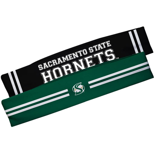 Sacramento State Hornets Vive La Fete Girls Women Game Day Set of 2 Stretch Headbands Headbands Logo Green Name Black