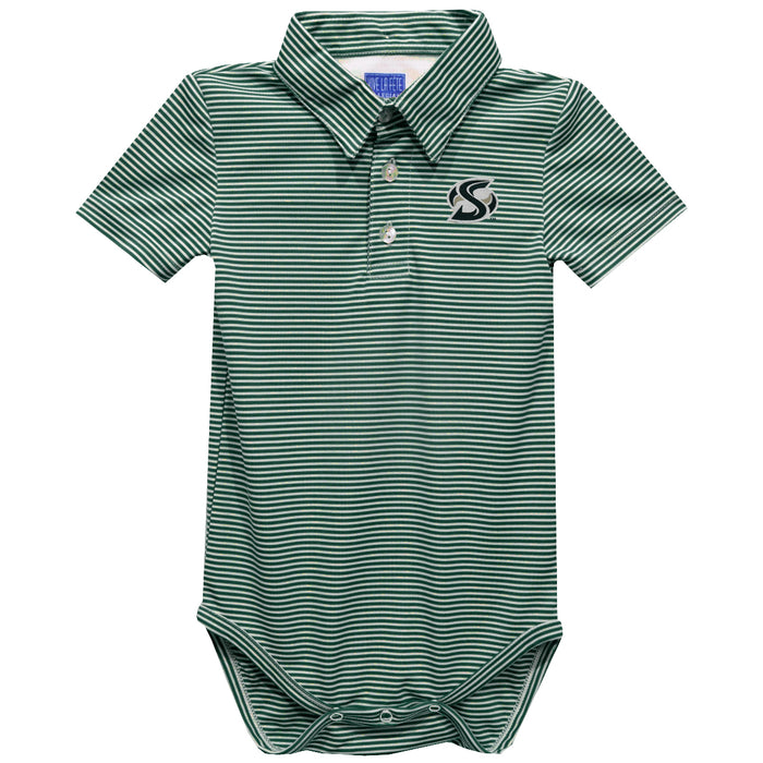 Sacramento State Hornets Embroidered Hunter Green Pencil Stripe Knit Polo Onesie