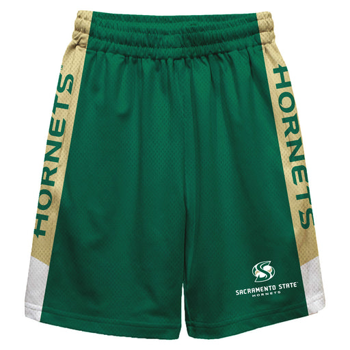Sacramento State Hornets Vive La Fete Game Day Green Stripes Boys Solid Gold Athletic Mesh Short