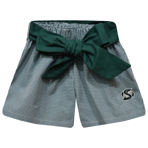 Sacramento State Hornets Embroidered Hunter Green Gingham Girls Short with Sash
