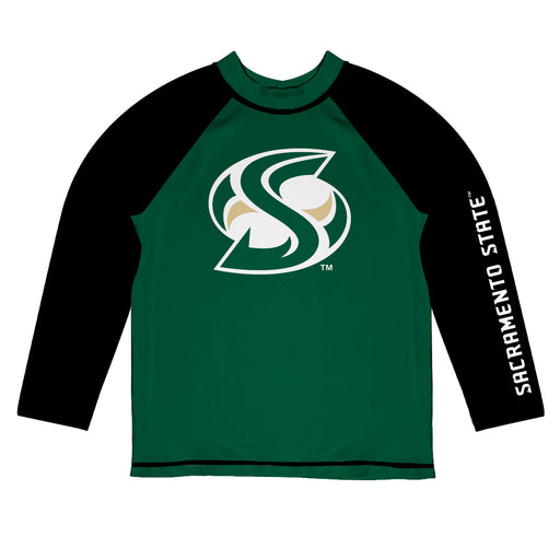 Sacramento State Hornets Vive La Fete Logo Green Black Long Sleeve Raglan Rashguard