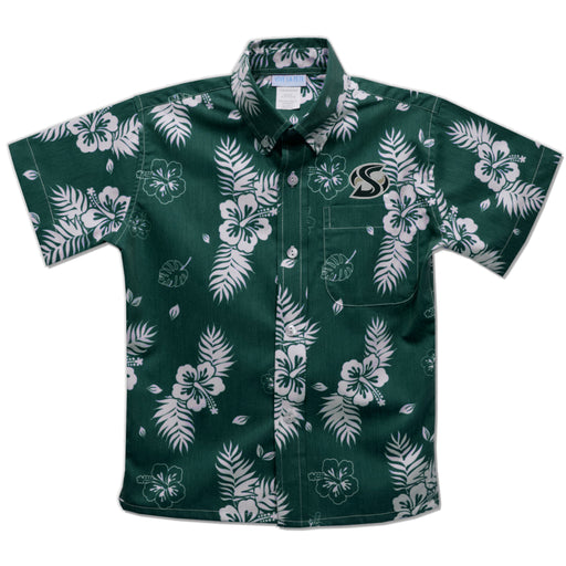 Sacramento State Hornets Hunter Green Hawaiian Short Sleeve Button Down Shirt
