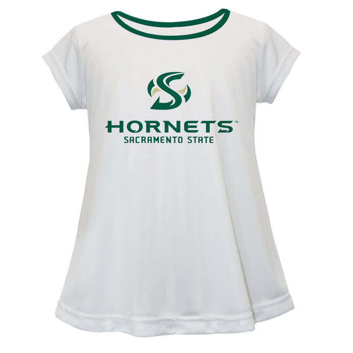 Sacramento State Hornets Vive La Fete Girls Game Day Short Sleeve White Top with School Logo and Name
