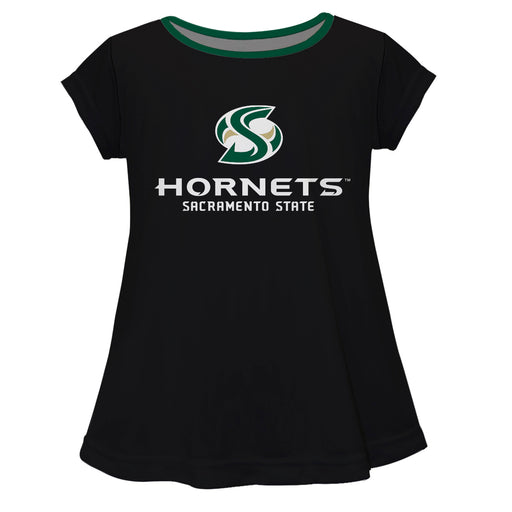 Sacramento State Hornets Vive La Fete Girls Game Day Short Sleeve Black Top with School Logo and Name