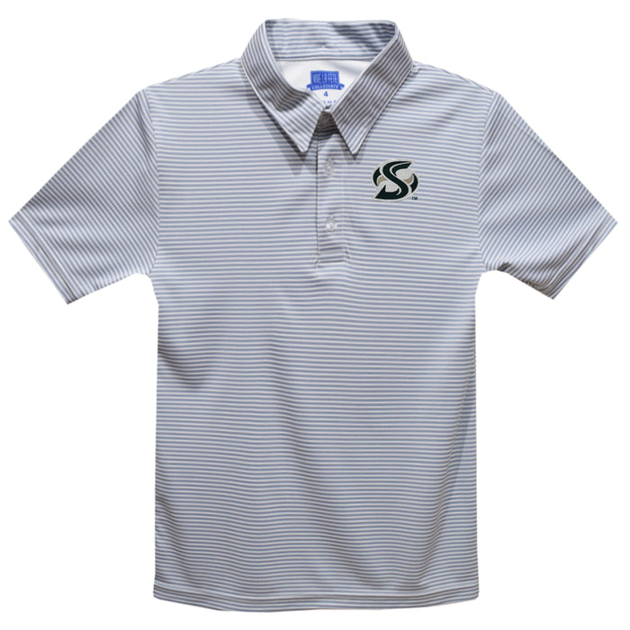 Sacramento State Hornets Embroidered Gray Stripes Short Sleeve Polo Box Shirt