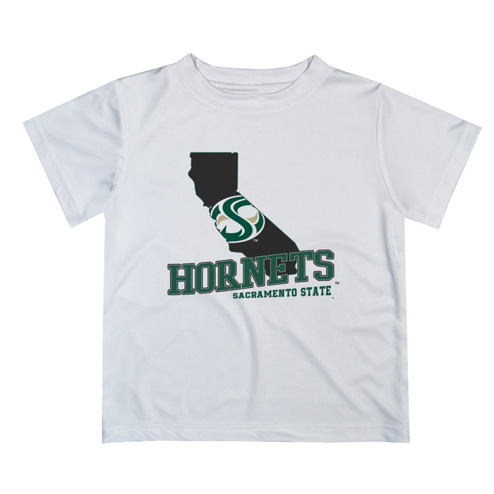 Sacramento State Hornets Vive La Fete State Map White Short Sleeve Tee Shirt