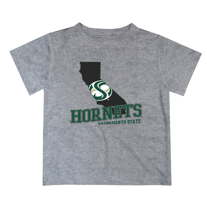 Sacramento State Hornets Vive La Fete State Map Gray Short Sleeve Tee Shirt