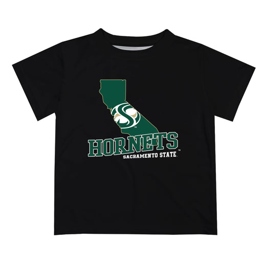 Sacramento State Hornets Vive La Fete State Map Black Short Sleeve Tee Shirt