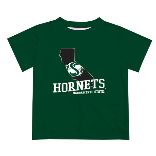 Sacramento State Hornets Vive La Fete State Map Green Short Sleeve Tee Shirt