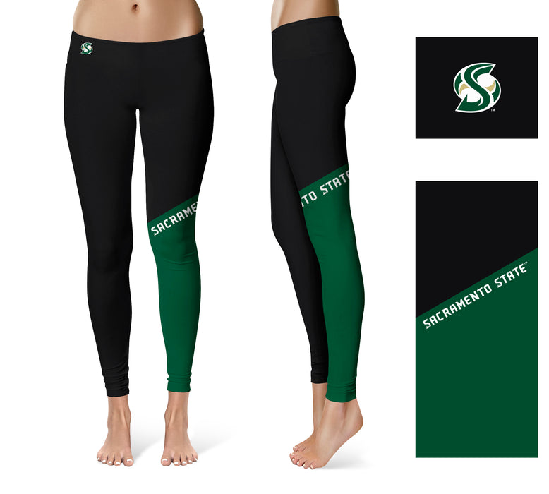 Sacramento State Hornets Vive La Fete Game Day Collegiate Leg Color Block Women Black Green Yoga Leggings - Vive La Fête - Online Apparel Store