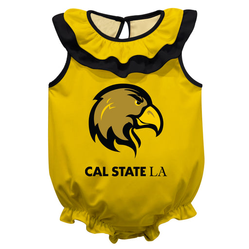 Cal State Los Angeles Golden Eagles Gold Sleeveless Ruffle Onesie Logo Bodysuit by Vive La Fete
