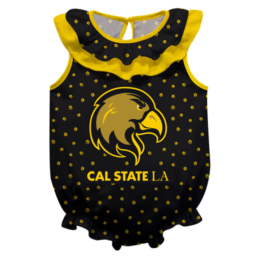 Cal State LA Golden Eagles Swirls Black Sleeveless Ruffle Onesie Logo Bodysuit