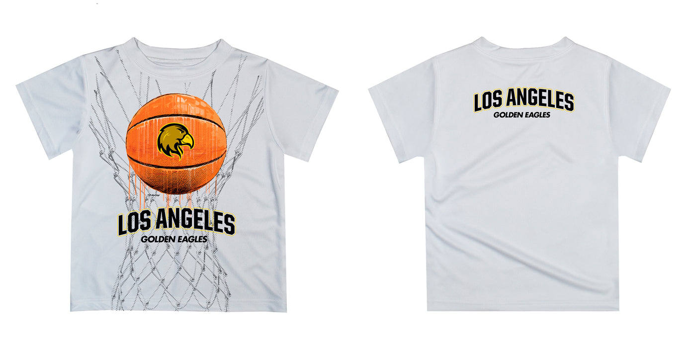 Cal State Los Angeles Golden Eagles Original Dripping Basketball White T-Shirt by Vive La Fete - Vive La Fête - Online Apparel Store