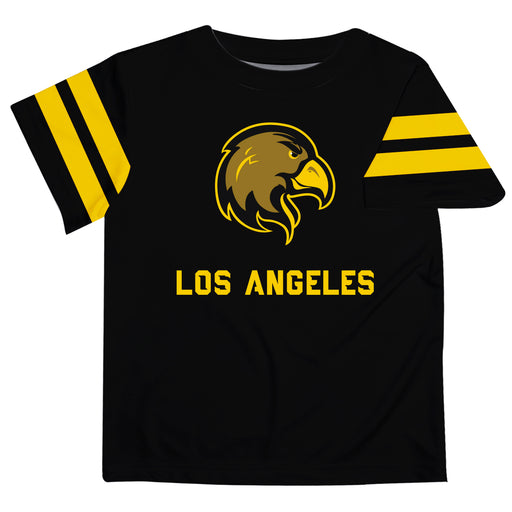 Cal State LA Golden Eagles Vive La Fete Boys GameDay Black Short Sleeve Tee with Stripes on Sleeves - Vive La Fête - Online Apparel Store