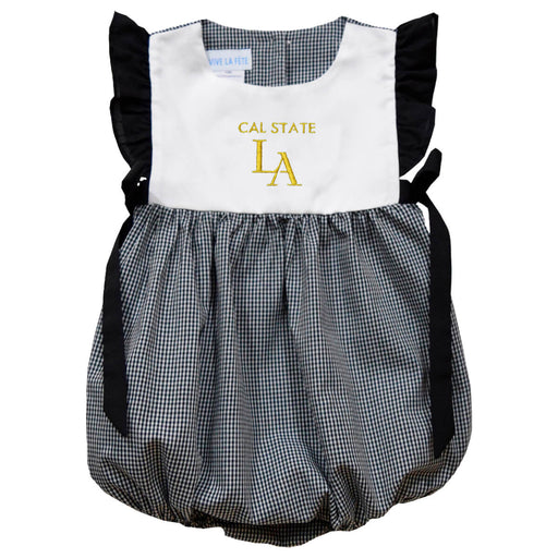 Cal State Los Angeles Golden Eagles Embroidered Black Gingham Short Sleeve Girls Bubble
