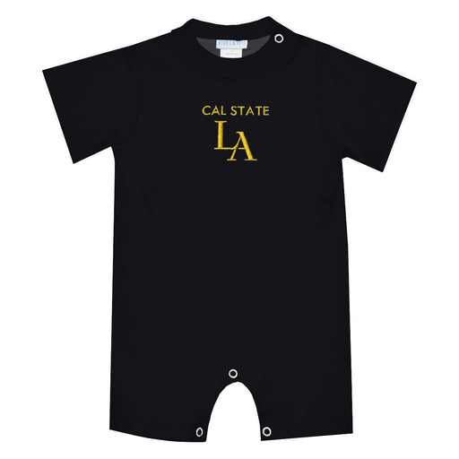 Cal State Los Angeles Golden Eagles Embroidered Black Knit Short Sleeve Boys Romper