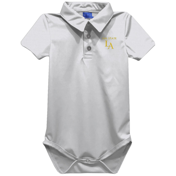 Cal State Los Angeles Golden Eagles Embroidered White Solid Knit Polo Onesie
