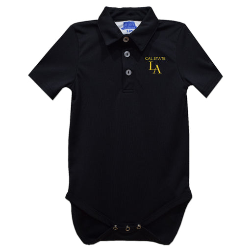 Cal State Los Angeles Golden Eagles Embroidered Black Solid Knit Polo Onesie