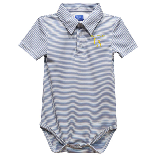 Cal State Los Angeles Golden Eagles Embroidered Gray Stripe Knit Polo Onesie