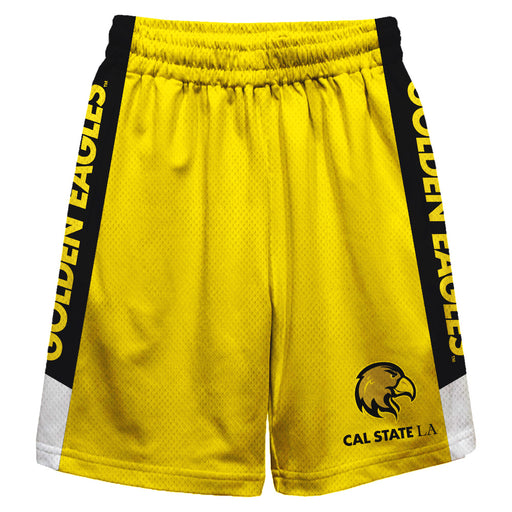 Cal State LA Golden Eagles Vive La Fete Game Day Gold Stripes Boys Solid Black Athletic Mesh Short