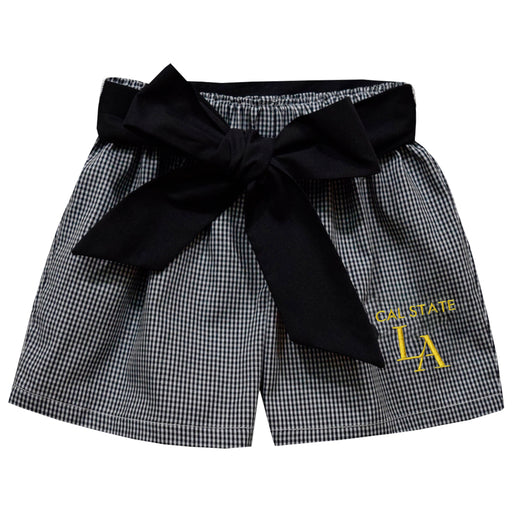 Cal State Los Angeles Golden Eagles Embroidered Black Gingham Girls Short with Sash