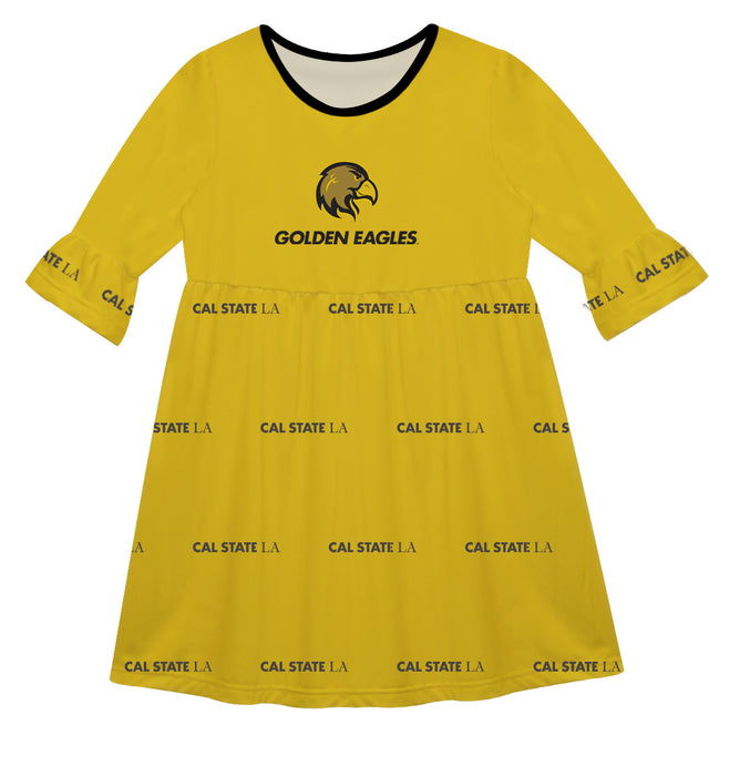 Cal State LA Golden Eagles Vive La Fete Girls Game Day 3/4 Sleeve Solid Gold All Over Logo on Skirt