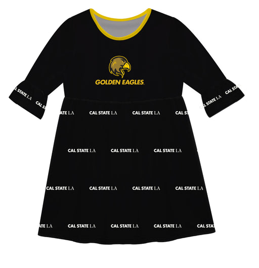 Cal State LA Golden Eagles Vive La Fete Girls Game Day 3/4 Sleeve Solid Black All Over Logo on Skirt