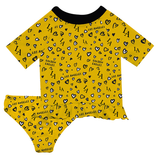 Cal State Los Angeles Golden Eagles Vive La Fete All Over Logo Gold Long Sleeve Bikini Set