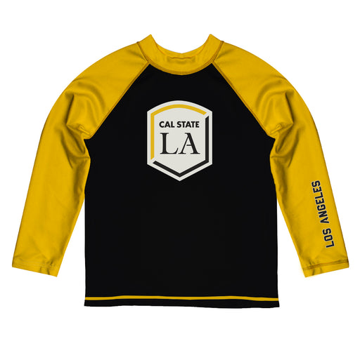 Cal State LA Golden Eagles Vive La Fete Black and Gold Long Sleeve Raglan Rashguard