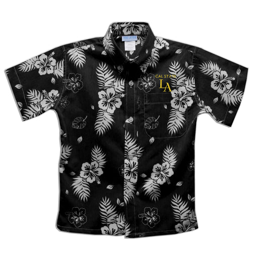 Cal State Los Angeles Golden Eagles Black Hawaiian Short Sleeve Button Down Shirt