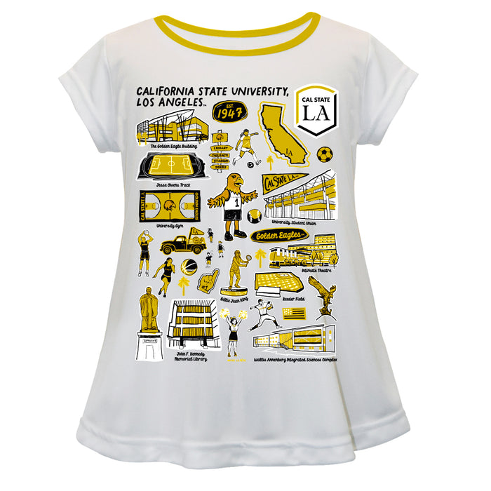 Cal State Los Angeles Golden Eagles Hand Sketched Vive La Fete Impressions Artwork White Short Sleeve Top