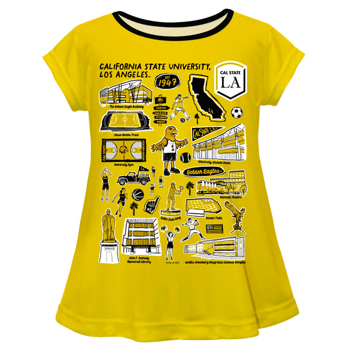 Cal State Los Angeles Golden Eagles Hand Sketched Vive La Fete Impressions Artwork Gold Short Sleeve Top