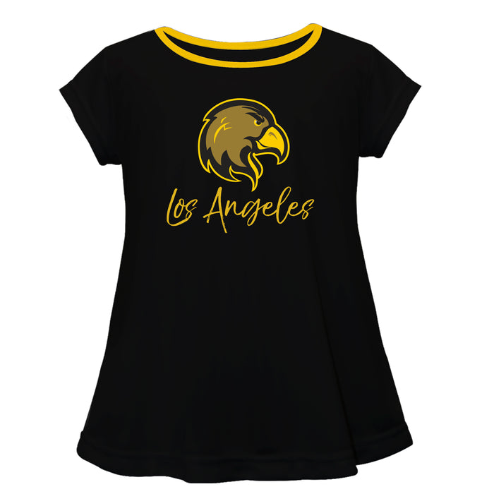 Cal State LA Golden Eagles Vive La Fete Girls Game Day Short Sleeve Black Top with School Logo and Name