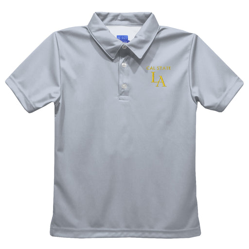 Cal State Los Angeles Golden Eagles Embroidered Gray Short Sleeve Polo Box Shirt