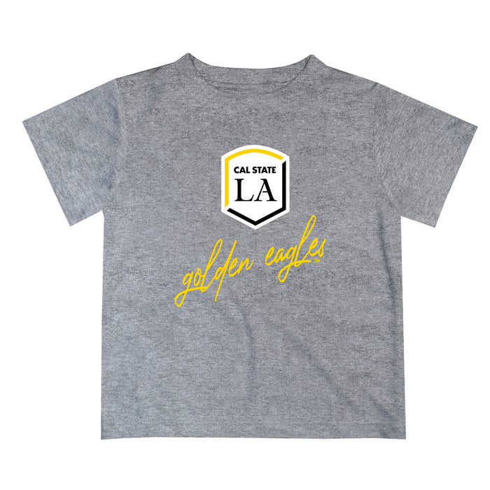 Cal State LA Golden Eagles Vive La Fete Script V1 Heather Gray Short Sleeve Tee Shirt