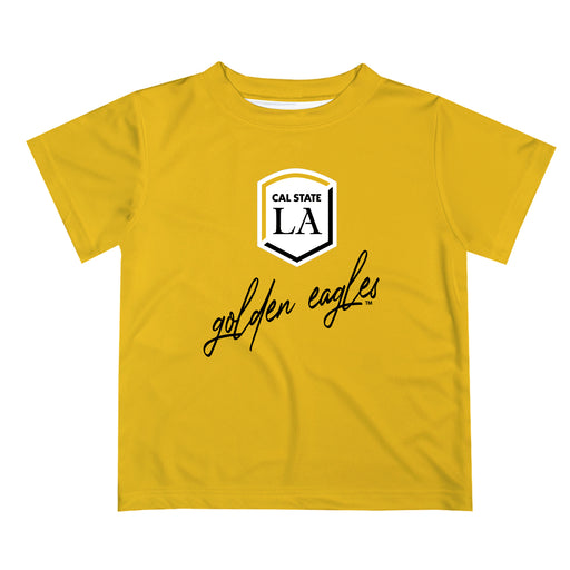 Cal State LA Golden Eagles Vive La Fete Script V1 Gold Short Sleeve Tee Shirt