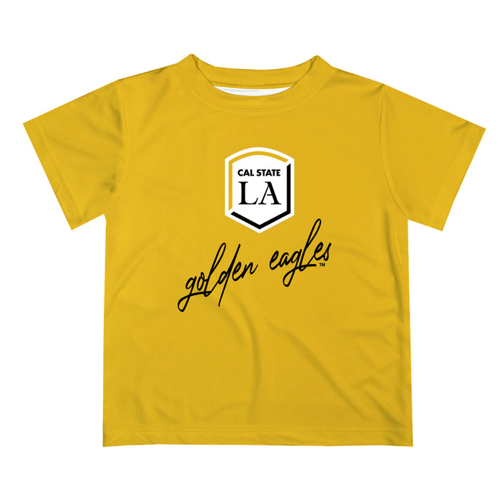 Cal State LA Golden Eagles Vive La Fete Script V1 Gold Short Sleeve Tee Shirt