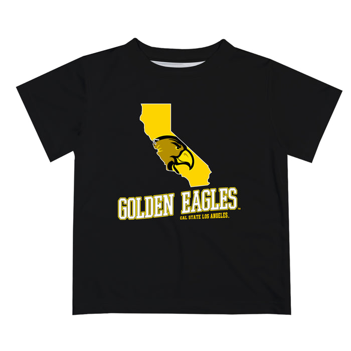 Cal State LA Golden Eagles Vive La Fete State Map Black Short Sleeve Tee Shirt