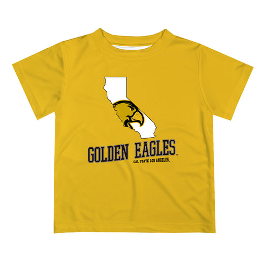Cal State LA Golden Eagles Vive La Fete State Map Gold Short Sleeve Tee Shirt