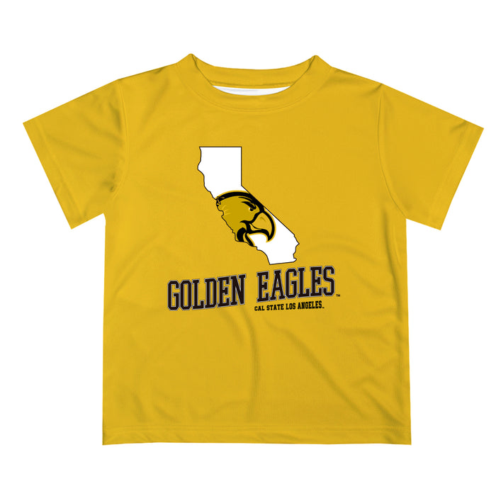 Cal State LA Golden Eagles Vive La Fete State Map Gold Short Sleeve Tee Shirt
