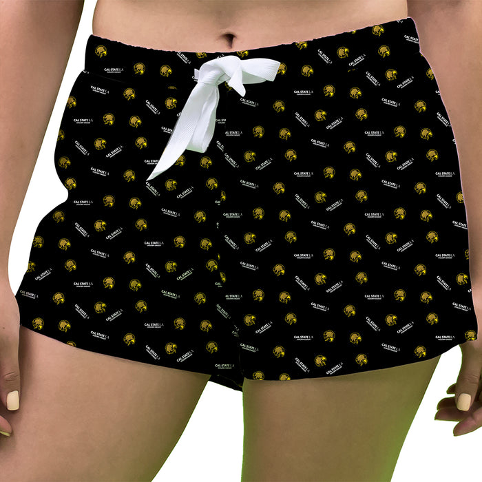 Cal State LA Golden Eagles Vive La Fete Game Day All Over Logo Women Black Lounge Shorts