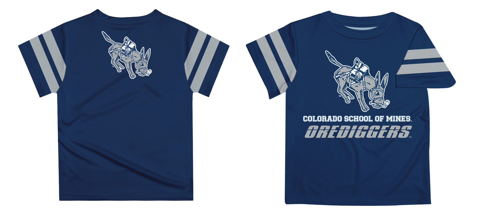 Mines Orediggers Vive La Fete Boys Game Day Blue Short Sleeve Tee with Stripes on Sleeves - Vive La Fête - Online Apparel Store