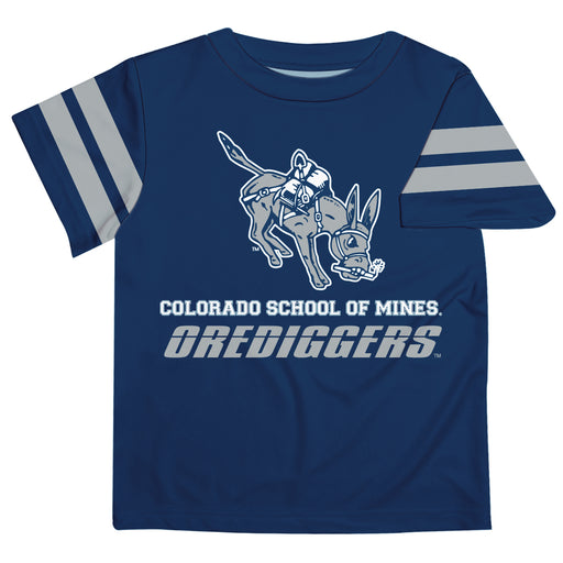 Mines Orediggers Vive La Fete Boys Game Day Blue Short Sleeve Tee with Stripes on Sleeves
