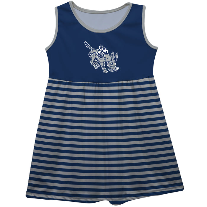 Colorado School of Mines Orediggers Navy and Gray Sleeveless Tank Dress with Stripes on Skirt by Vive La Fete