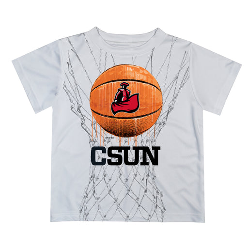 Cal State Univeristy Northridge Matadors CSUN Original Dripping Basketball White T-Shirt by Vive La Fete
