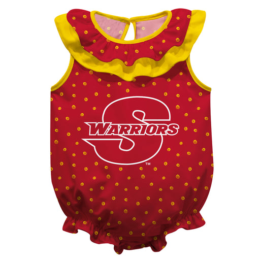 Cal State Stanislaus Warriors CSUSTAN Swirls Red Sleeveless Ruffle Onesie Logo Bodysuit