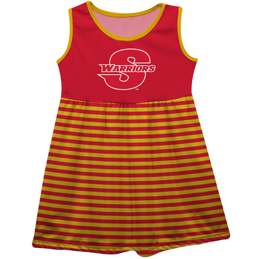 Cal State Stanislaus Warriors CSUSTAN Red and Gold Sleeveless Tank Dress with Stripes on Skirt by Vive La Fete